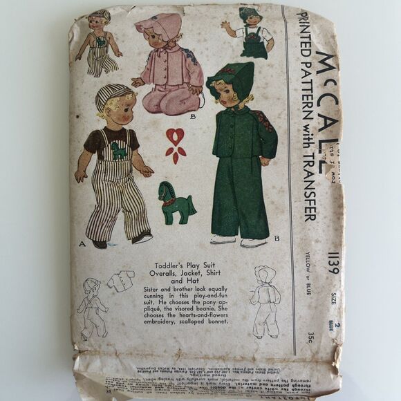 Vintage 1940s McCalls Sewing Pattern 1139 Toddler Playsuit Overalls Jacket Shirt - Picture 1 of 4